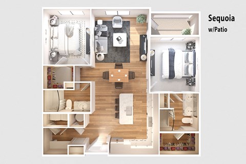 Floor plan for 2 beds, 2 baths, 1223 sqft
